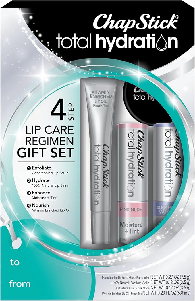 ChapStick Total Hydration Lip Kit Gift Set, Lip Moisturizer, Lip Scrub and Lip Balm Set - 4 Count-Velvo Beauty