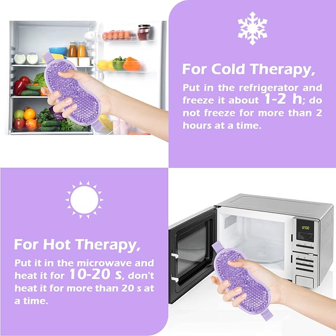 Permotary 2PCS Ice Gel Eye Mask Hot Cold Therapy Cooling Gel Beads Eye Mask,Reusable Hot Cold Compress Ice Eye Pack for Puffiness/Dark Circles/Eye Bags/Dry Eyes/Headaches/Migraines/Stress Relief-Velvo Beauty