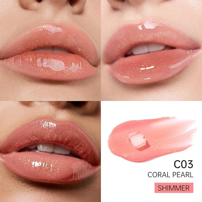 Catkin Lip Plumper Gloss, Tinted Lip Serum with Hyaluronic Acid & Jojoba Oil, Non-sticky Volumizing Hydrating Formula for a High Shine Maximum 3D Look, Plump & Soft Lips 0.12 Fl Oz - C03 Coral Pearl-Velvo Beauty