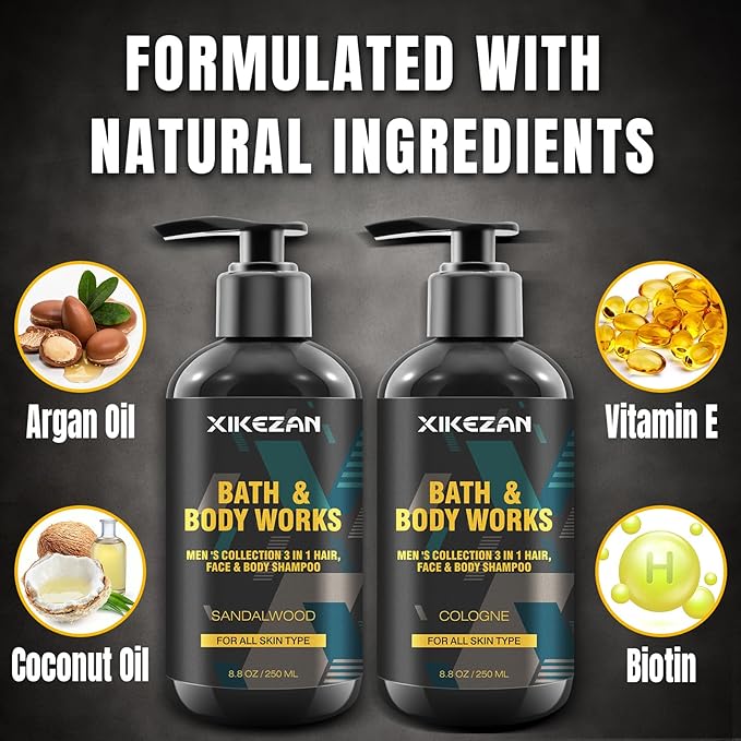 Gifts for Men,Mens Body Wash Gift Set Cleansing & Hydrating Skin w/Face Wash,Deodorant,Sandalwood & Cologne 3 in 1 Hair,Face & Body Wash,Mens Stocking Stuffers Christmas Gifts for Men Him Dad Husband-Velvo Beauty