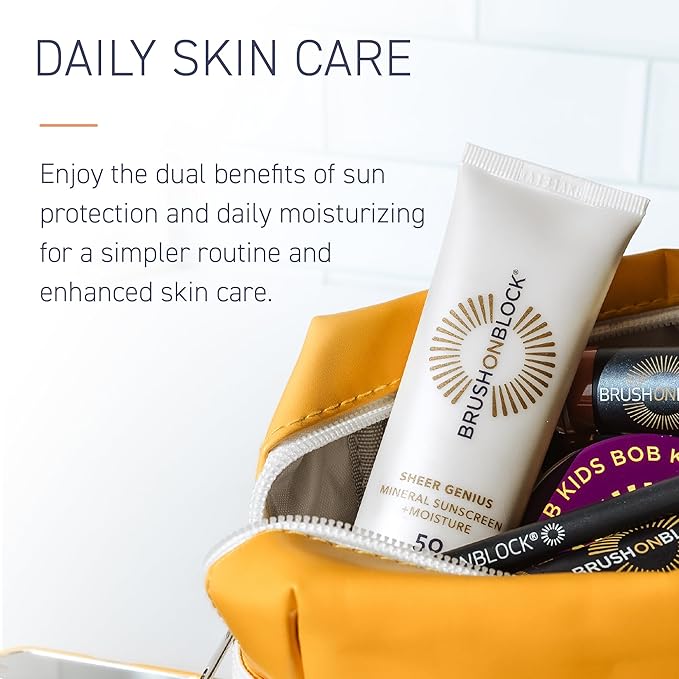 Brush On Block Untinted Mineral Sunscreen SPF 50 for Face | Broad Spectrum, Hyaluronic Acid, Sheer & Non-Greasy Moisturizer for Sensitive Skin, Zinc Oxide Sunscreen, P++++, Made in USA-Velvo Beauty