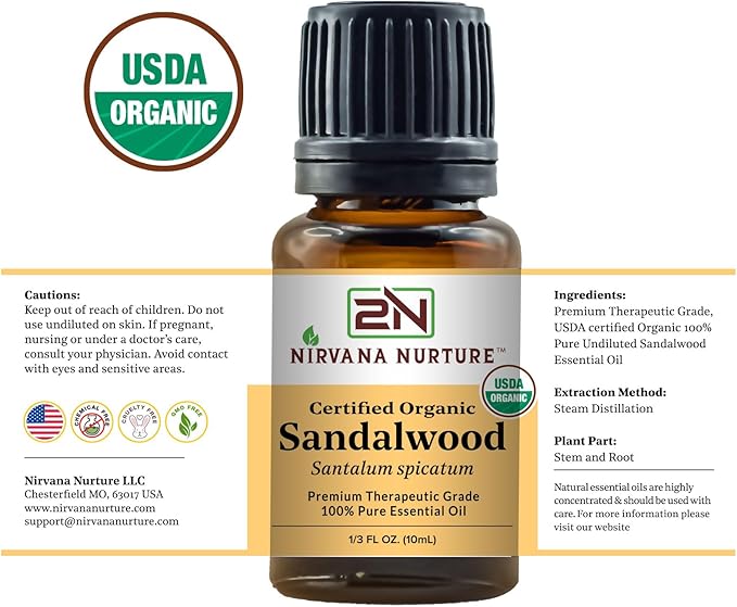 Sandalwood Essential Oil USDA Certified Organic 100% Pure Premium Therapeutic Grade, Undiluted - Aromatherapy Diffuser for Calm and Relaxation, Skin Care, Hair Care-Velvo Beauty