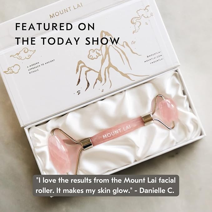 Mount Lai De-Puffing Rose Quartz Facial Roller – The Stone of Love, Certified Rose Quartz Face Roller for Anti-Aging, Soothing & Radiant Skin, Facial Massager Tool for Self-Care Ritual-Velvo Beauty