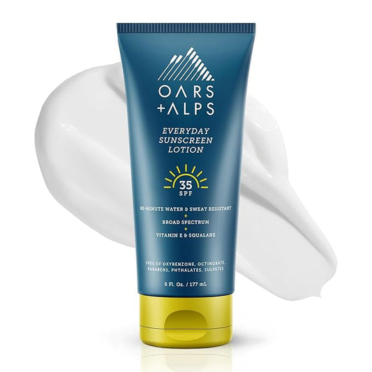 Oars + Alps Sunscreen Body Lotion for Everday Use, SPF 35 Body & Face Sunscreen Lotion, Infused with Aloe Leaf & Vitamin E, No White Residue, Water & Sweat Resistant, All Skin Types, Lightweight, 6oz-Velvo Beauty