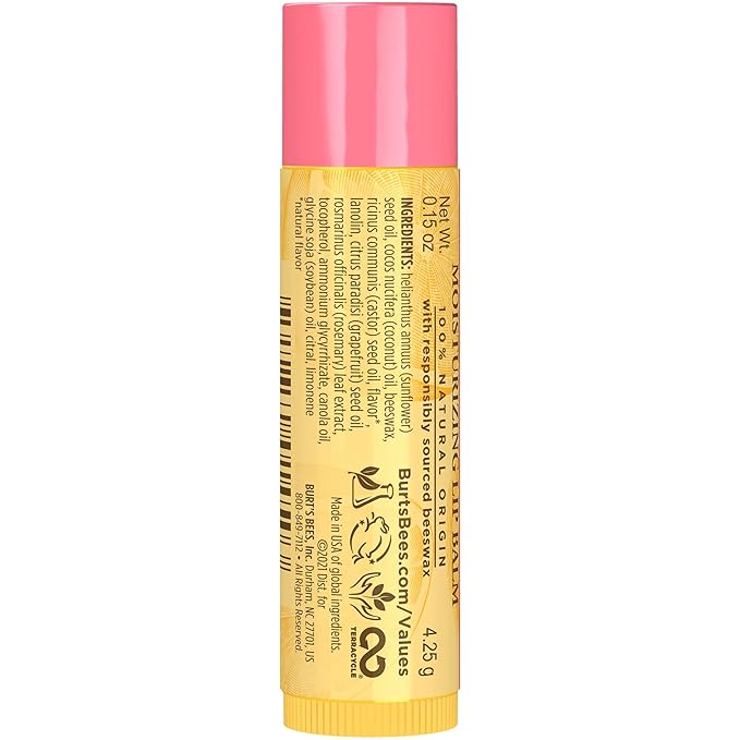 Burt's Bees 100% Natural Moisturizing Lip Balm, Pink Grapefruit with Beeswax & Fruit Extracts, 1 Tube-Velvo Beauty