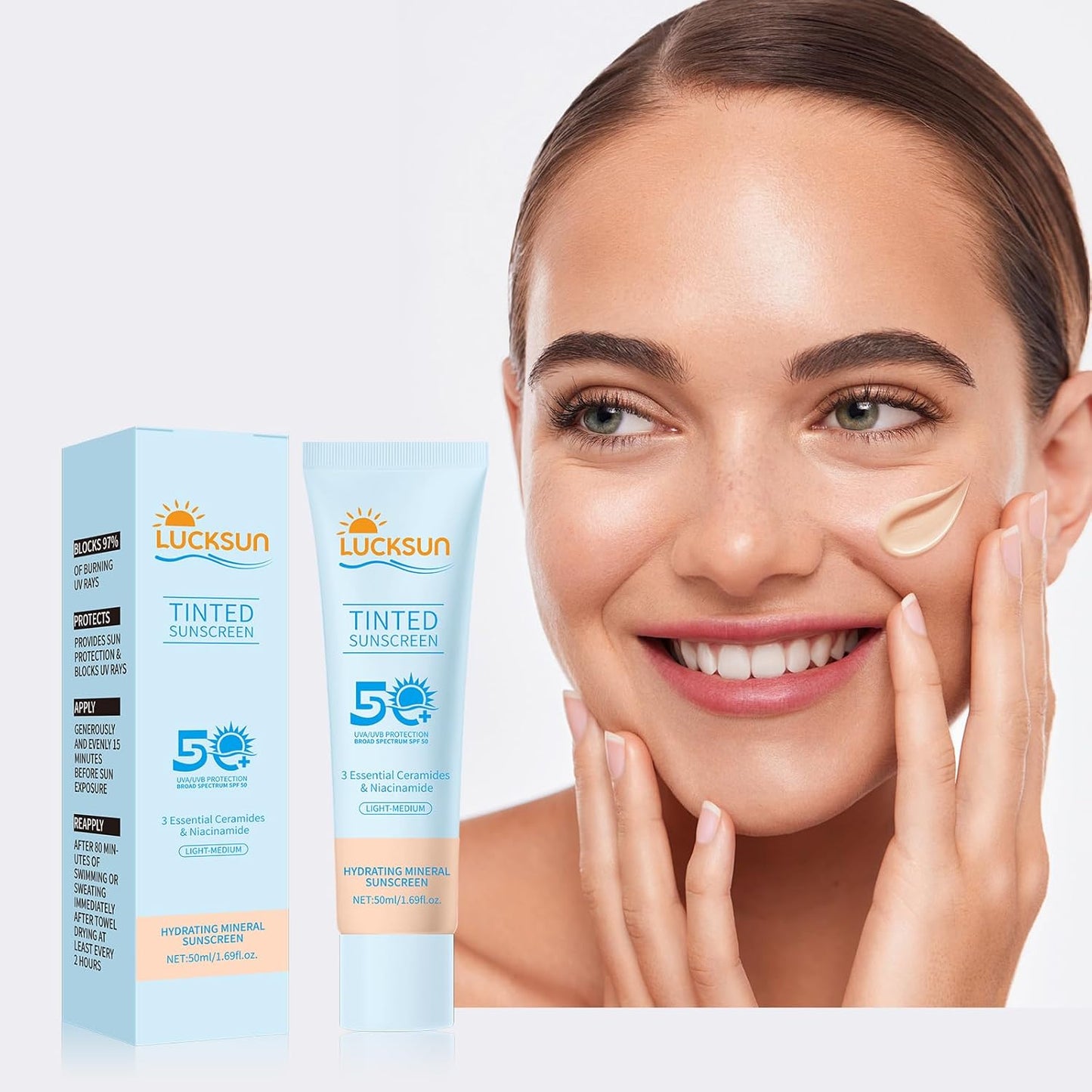 Tinted Sunscreen for Face SPF 50, 2 PCS Defense SPF 50 Face Sunscreen Lotion with Hyaluronic Acid, Sun Essence Faces Sunscreens, Hydrating, Moisturizing, UV Defense, Travel Size (Medium Color)-Velvo Beauty