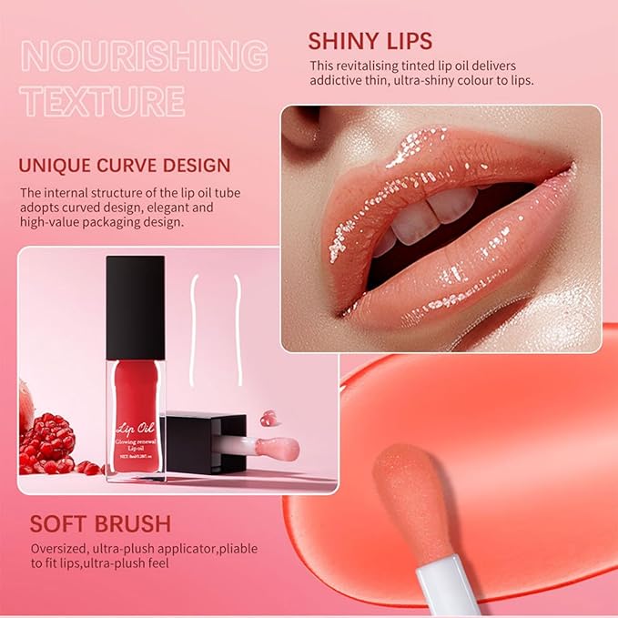 MAEPEOR Glowing Lip Oil 7 Colors Hydrating Lip Balm Nourishing Lip Care Lip Treatment Glossy Finish Non-sticky Moisturizing Lip Balm (01 Coral)-Velvo Beauty