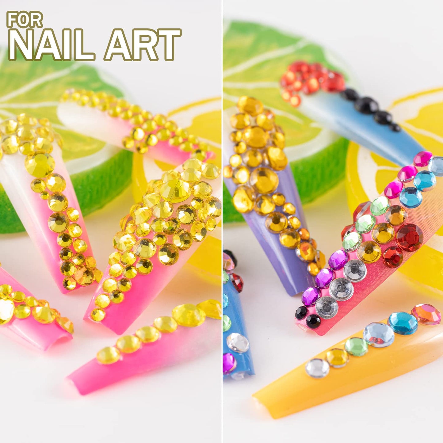 Two Packs of Flatback Rhinestones 4520 Pcs Colorful Nail Art Rhinestones Flatback Crystal Colorful+Lemon Yellow Rhinestone with Picker Pencil and Tweezer for Nail Art and Decoration-Velvo Beauty