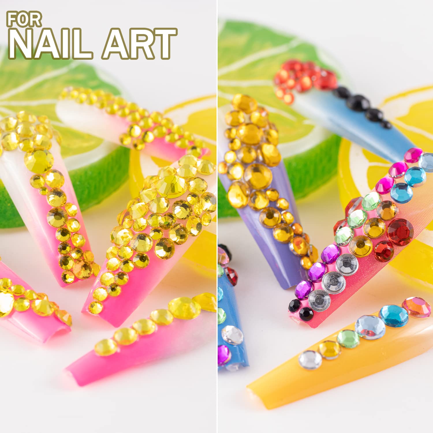 Two Packs of Flatback Rhinestones 4520 Pcs Colorful Nail Art Rhinestones Flatback Crystal Colorful+Lemon Yellow Rhinestone with Picker Pencil and Tweezer for Nail Art and Decoration-Velvo Beauty