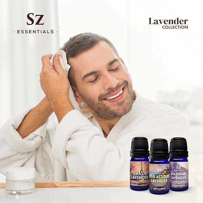 Lavender Essential Oils Collection - Grasse Lavender + High Altitude + Kashmir - Set of 3 Bottles (0.22 Fl Oz - 6.5ml Each)- 100% Pure, Natural & Undiluted - Therapeutic Grade & Vegan-Velvo Beauty