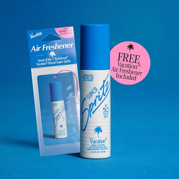 Vacation Super Spritz SPF 50 Face Mist & Air Freshener Bundle, Daily Face Sunscreen Spray, Clean & Lightweight Feel, Water-Resistant, Non-Comedogenic, Vegan, Travel Size, 2.2 Fl. Oz.-Velvo Beauty