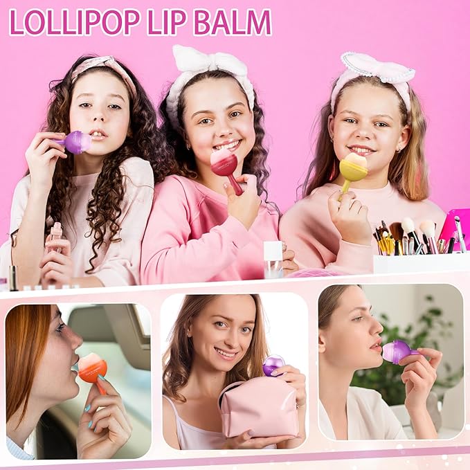 24 Pcs Lollipop Lip Balm Bulk Lip Balm Cherry Grape Orange Honey Taste Lip Balm Lip Care Gift for Women Soothing Moisturizing Lip Balms for Dry Chapped Lips Office Business Favors-Velvo Beauty