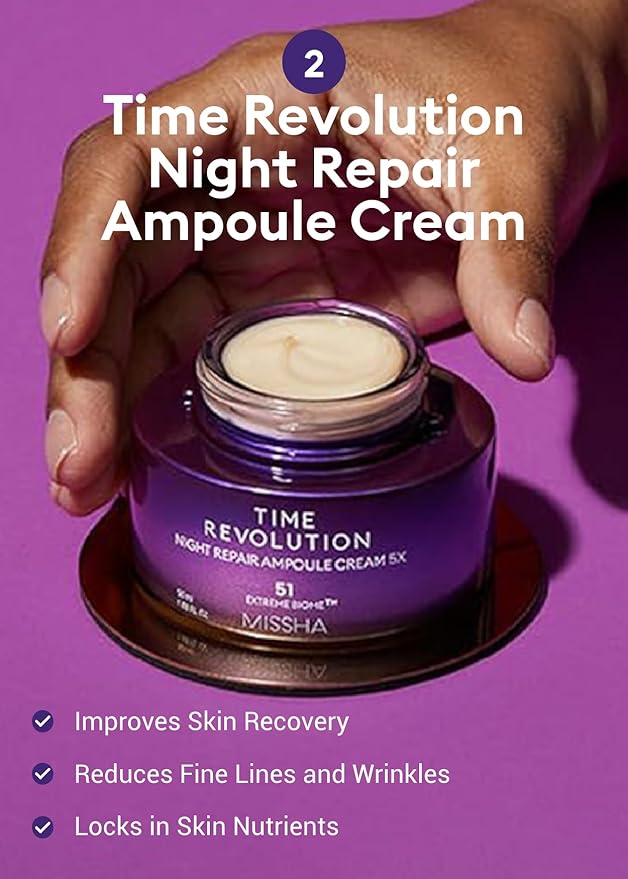 MISSHA Time Revolution Night Repair 5X Gift Set Night Repair Ampoule and Cream 5X, The First Essence 5X for Youthful, Glowing Skin-Velvo Beauty