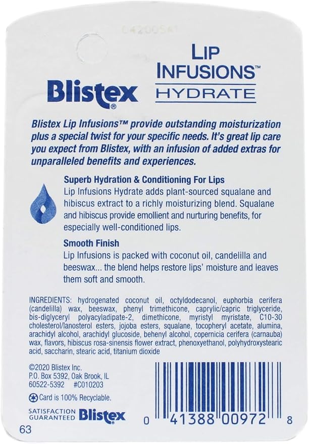 Blistex Lip Infusions Hydrate Lip Moisturizer 0.13 Ounce-Velvo Beauty