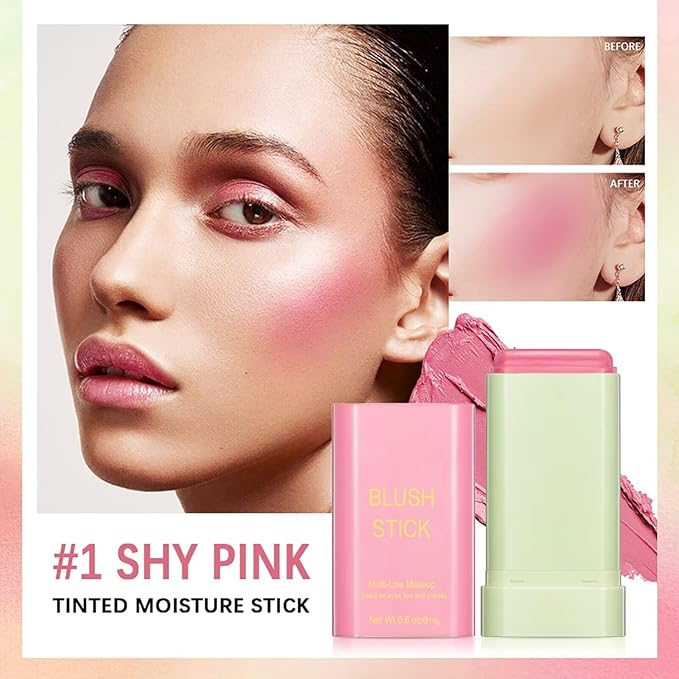 Multi-Use Makeup Blush Stick,Beauty Solid Moisturizer Stick,Waterproof Natural Nude Makeup,Tinted Solid Moisturizer Stick for Eyes Lips Cheek(1#shy pink)-Velvo Beauty