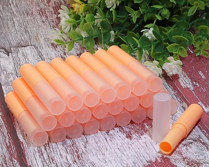 0.14oz Empty Flavored Lip Balm Container Tubes Plastic Homemade Moisturizing Lip Stick with Caps Bulk Fit for Women Adult DIY Making Supplies, 25 Count (Orange)-Velvo Beauty