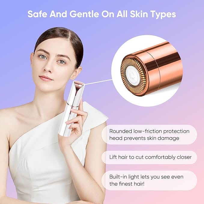 Facial Hair Remover for Women, Device, Remover Women Face, Finishing Touch Upper Lips, Chin & Cheeks, USB Rechargeable with LED LightIncluded Two Replacement Heads (White)-Velvo Beauty