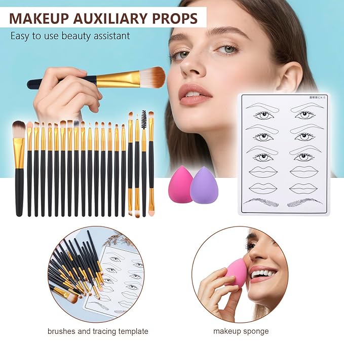 All in One Makeup Kit Makeup Kit for Women Full Kit Multipurpose Makeup ，eyeshadow、 liquid foundation,Loose powder,Eyebrow pencil,4-color lip gloss set-Velvo Beauty