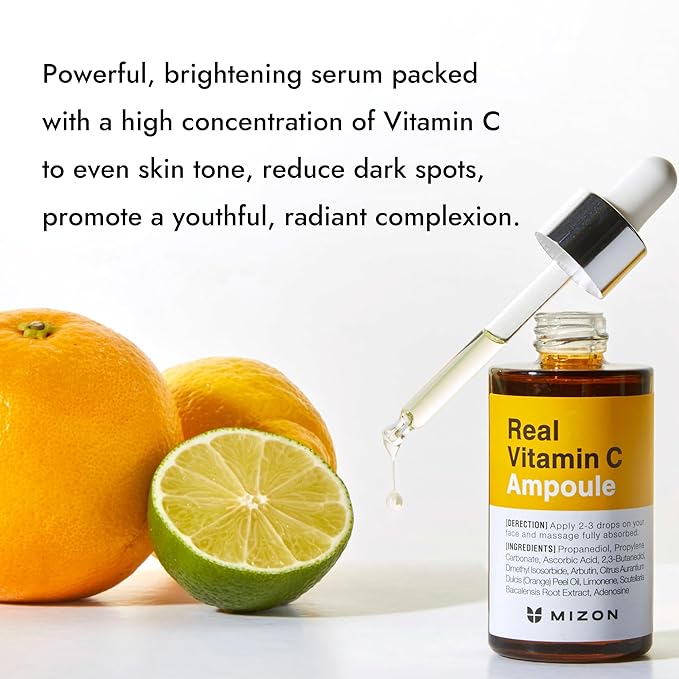 MIZON Real Vitamin C Ampoule, Pure Vitamin C, No Water Added,10 Ingredients, Nutrition, Face Moisturizer (1.01 fl oz)-Velvo Beauty