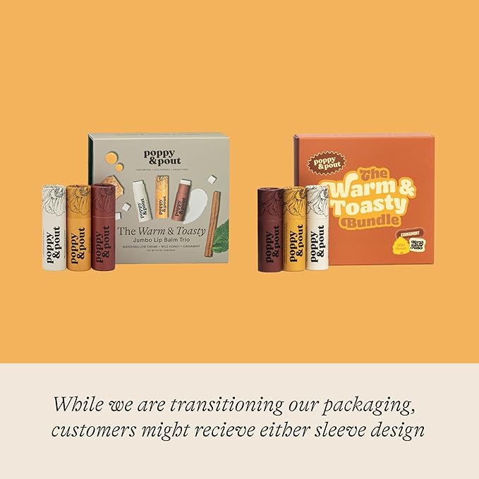 Jumbo Lip Balm Gift Set (3-Pack, Warm Flavors) | Poppy & Pout All Natural Lip Balms & Moisturizers | Hydrates with Beeswax, Vitamin E, Organic Coconut Oil | Cruelty-Free | Recyclable Cardboard Tube-Velvo Beauty