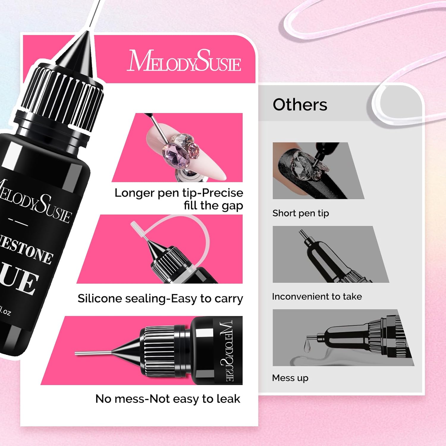 MelodySusie Nail Rhinestone Glue, 3D Gel Nail Art Design Strong Adhesive Nail Gem Glue for Nail Charms Gems Jewelry Decoration DIY Manicured at Home Cured Need Beauty Gifts for Women 30ml-Velvo Beauty