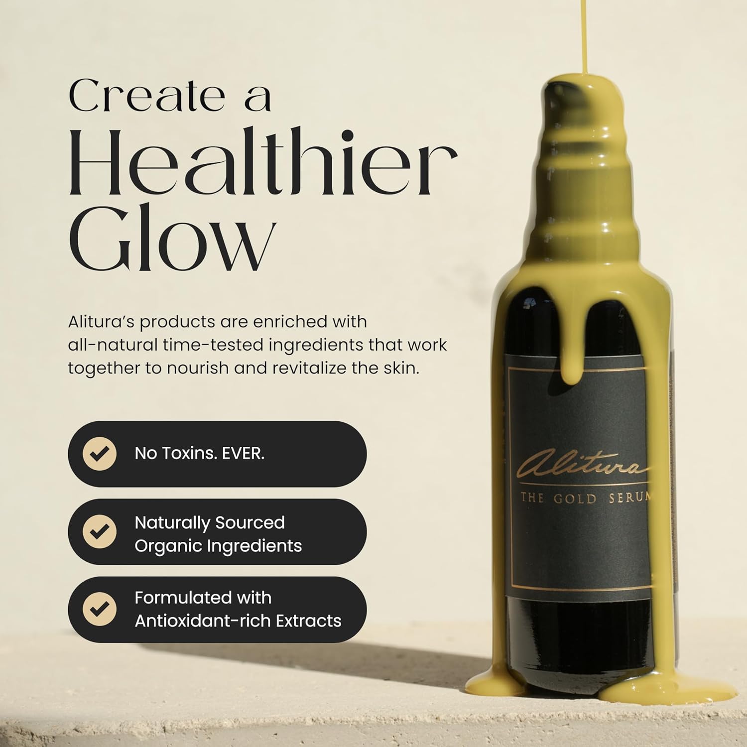 Alitura Anti-Aging Peptide & Collagen Gold Serum for Face – with Vitamin A, CoQ10 & Astaxanthin – Korean-Inspired Hydrating Serum for Wrinkles, Radiance & Firmness – 50ml-Velvo Beauty