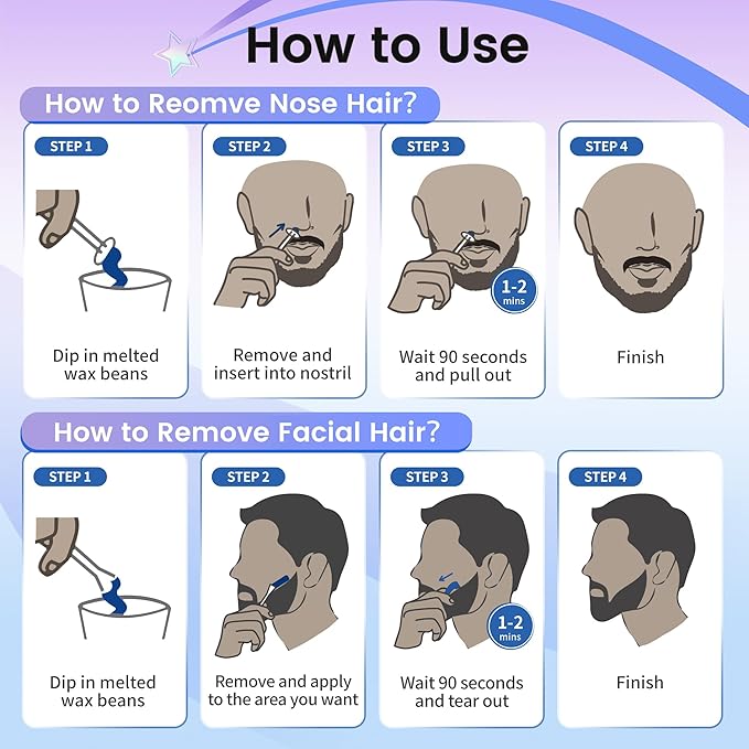 Nose Wax Kit for Men Nose Waxing, 100g Wax 30 Applicators Ear wax kit Hair Removal for Men and Women,Safe Quick Painless Nasal Waxing,10 Mustache Patch 10 Ears Guards,15-20 Uses-Velvo Beauty