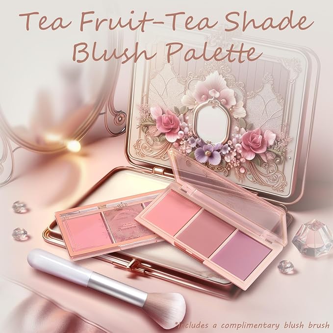 3 Color Matte Pink Blush Palette with Brush, Long Lasting Cheek Makeup, Light and Smooth Blush Powder for Face Beauty-Velvo Beauty