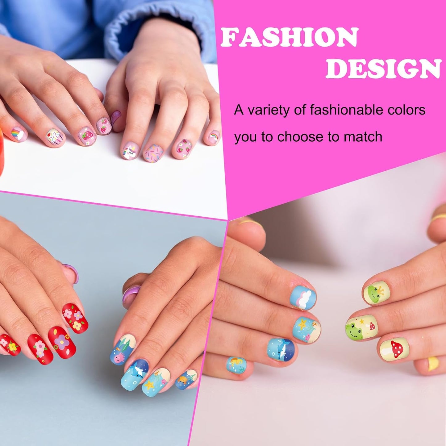 Whaline 6Pcs Kids Nail Plates Stamping Set Cute Animal Floral Dessert Stamp Templates Nail Art Plates for DIY Print Manicure Salon Design-Velvo Beauty