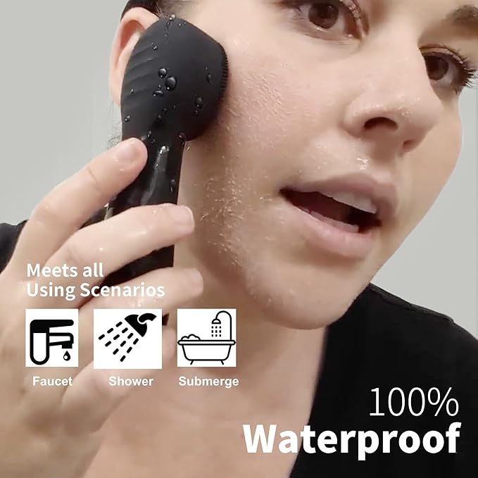 NågraCoola CLIE Silicone Face Scrubber, Facial Cleansing Brush, Rechargeable, Waterproof Face Scrub Brush for Deep Cleansing, Exfoliating, Massage, with Eye Roller, for Women and Men-Black-Velvo Beauty