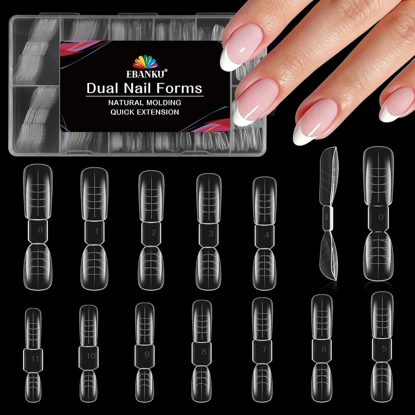 EBANKU Dual Nail Forms for Poly Extension Gel, 120 PCS 2 In 1 Nail Molds Reusable Nail Extension Forms for Builder Gel Manicure Design Salon DIY-12 Sizes-Velvo Beauty