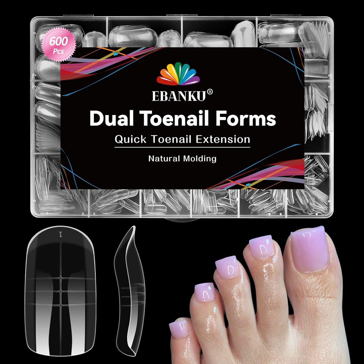 600 Pcs Toe Nail Dual Forms for Poly Extension Gel, EBANKU Toenail Extension Forms Reusable Full Cover Molds for French Tip Acrylic Toenails Pedicure for Salon & DIY at Home 15 Sizes-Velvo Beauty