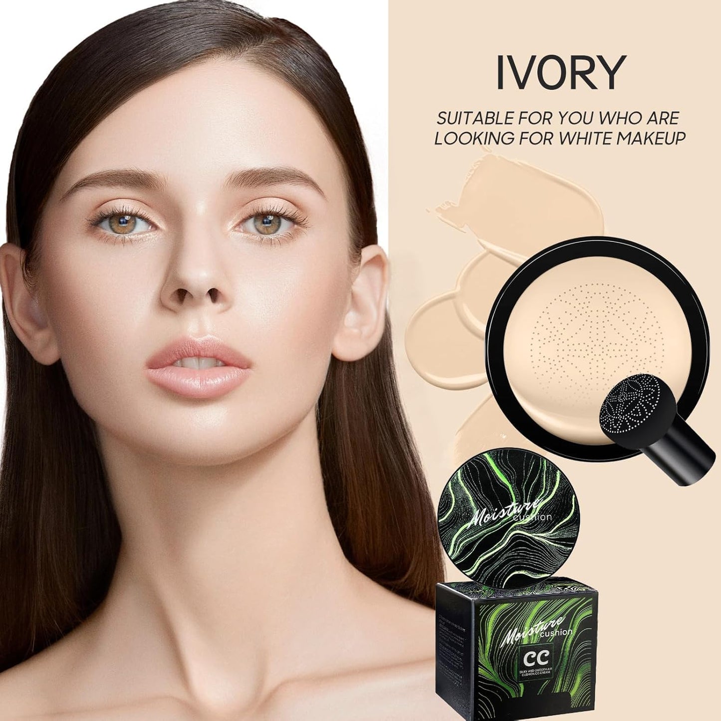 Mushroom Head Air Cushion CC Cream - BB Cream Foundation Makeup Moisturizing Concealer Long-Lasting, Cushion Foundation Full Coverage Self Adjusting for Mature Skin & All Skin Types(Ivory)-Velvo Beauty