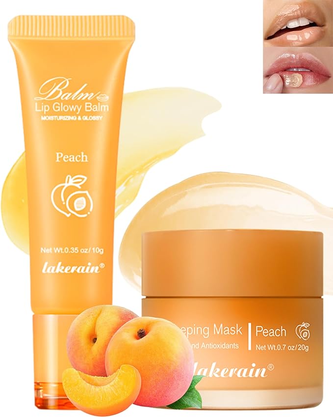 2Pcs Lip Glowy Balm & Lip Sleeping Mask Set,Hydrating Nourishing Repair Sleeping Lip Mask,Glossy Tinted Lip Balm,Day & Night Smooth Cracked Chapped Dry Lip,Lip Care Therapy Treatment for Women-01Peach-Velvo Beauty