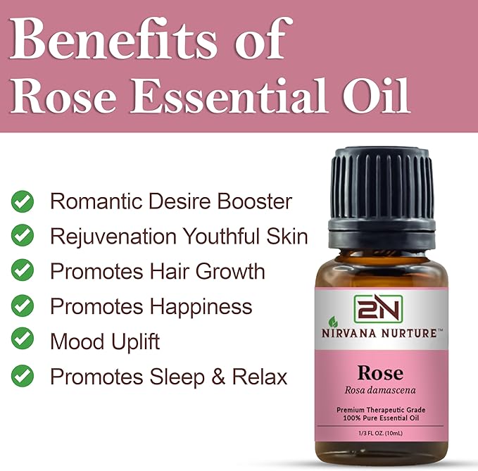 Rose Essential Oil 100% Pure Premium Therapeutic Grade, Undiluted - Aromatherapy Diffuser for Calm and Relaxation, Skin Care, Hair Care-Velvo Beauty
