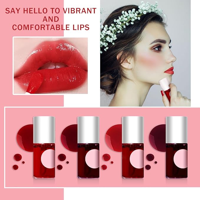 4 Pcs Fruit Lip Stain Set, Vivid Watery Lip Tint Lip Gloss, Plump Velvet Lip Tint Stain, Natural Matte Liquid Lipstick for Lips Cheek Eye, Non-Stick Cup Mini Tinted Lip Long lasting Waterproof-Velvo Beauty