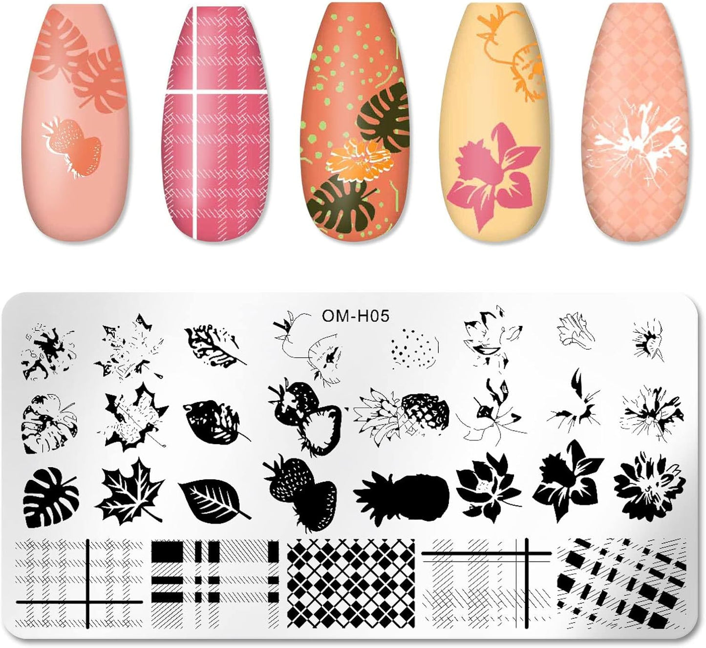 6pcs Nail Art Stamping Plates Set Manicuring Accessories Butterfly Leaves Flowers Fruits Geometry Heart Love Image Template for DIY Tips Decoration-Velvo Beauty