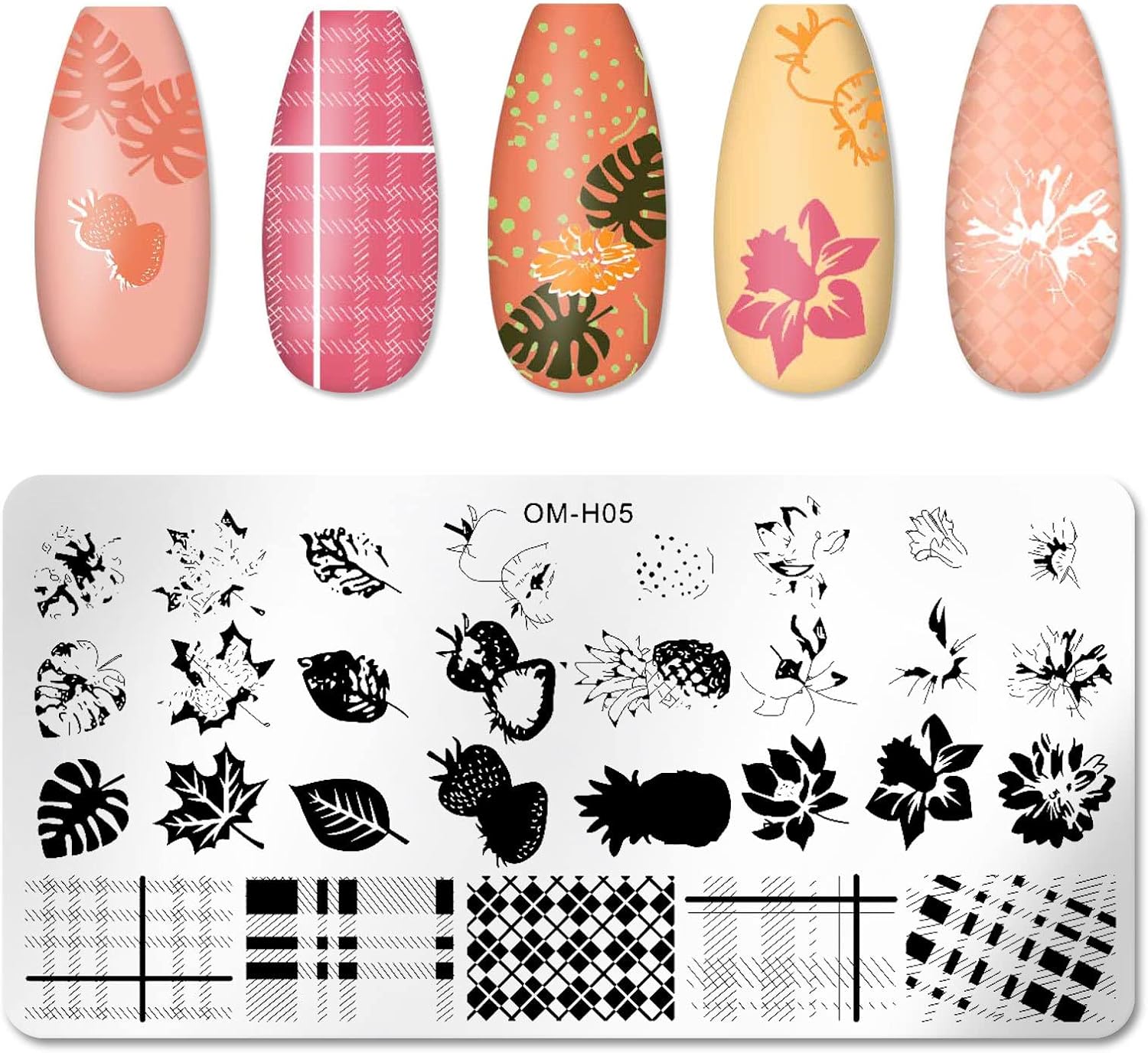 6pcs Nail Art Stamping Plates Set Manicuring Accessories Butterfly Leaves Flowers Fruits Geometry Heart Love Image Template for DIY Tips Decoration-Velvo Beauty