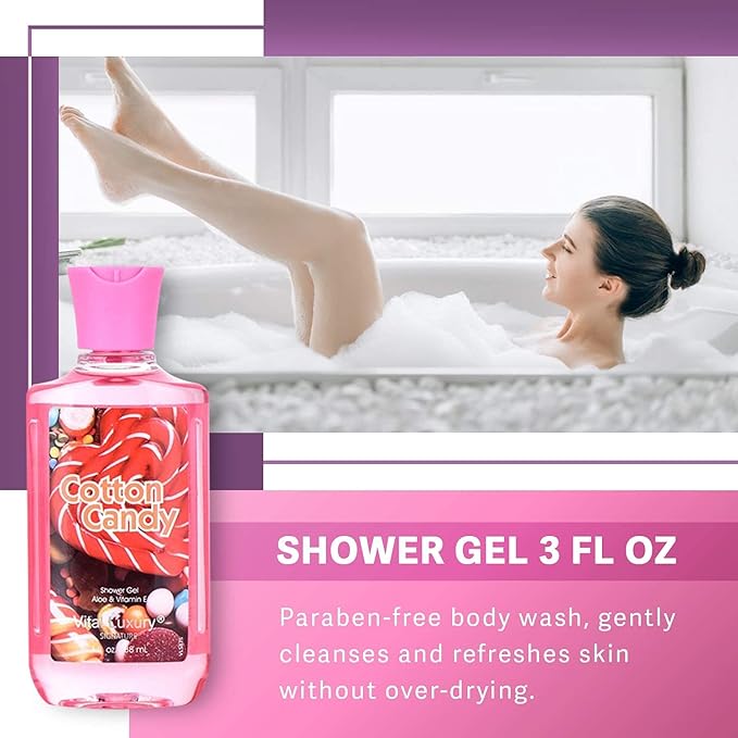 Bath & Body Care Travel Set - Home Spa Set with Body Lotion, Shower Gel and Fragrance Mist, Valentines Day Gifts for Her and Him(Cotton Candy)-Velvo Beauty