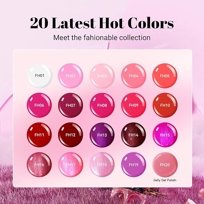 JODSONE 23 PCS Glitter Gel Polish with Soak off Base Coat Matte and Glossy Top Coat Glitter Red Pink Color High Shine and Fashion Gel Nail Polish Kit-Velvo Beauty