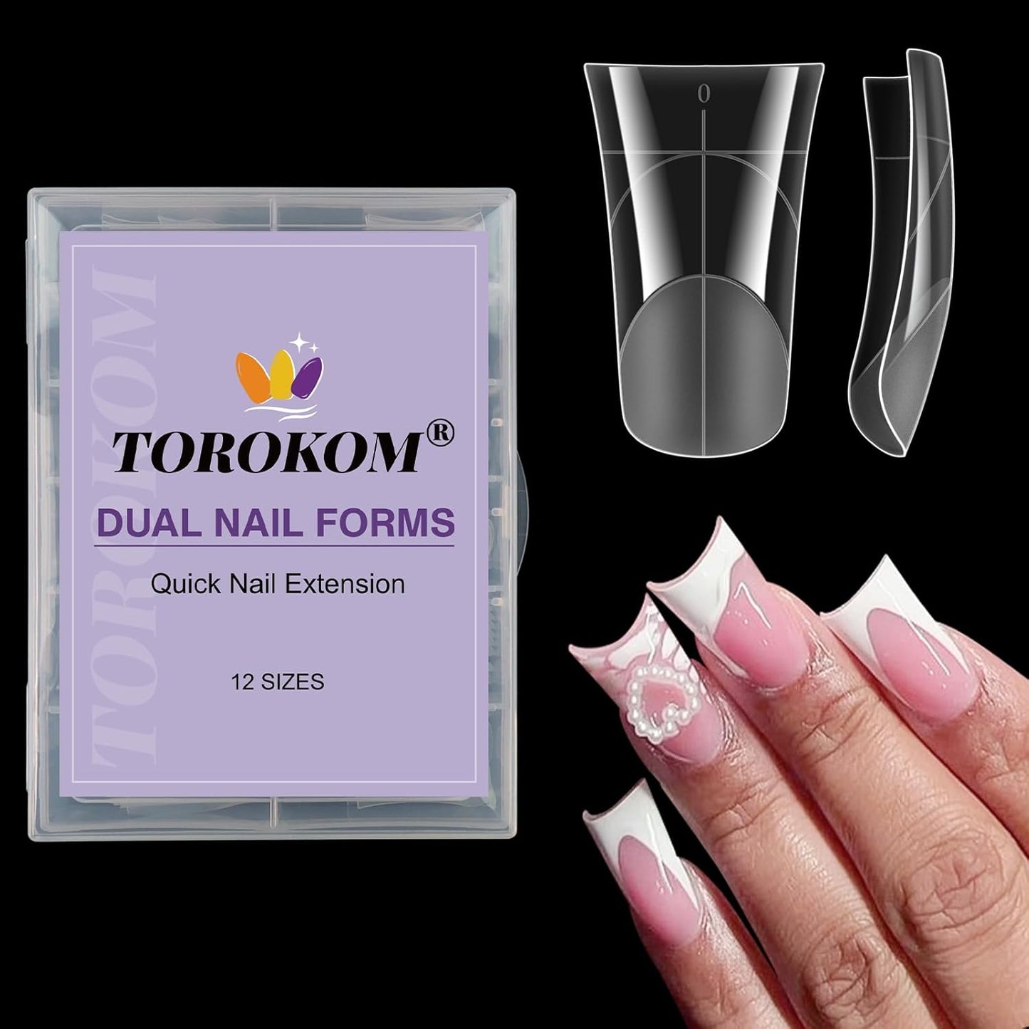 TOROKOM 120Pcs Poly Extension Gel Dual Nail Forms Nail Forms Full Cover Coffin Nail Molds 12 Sizes for Gel Manicure Nail Art Design Salon&DIY-Velvo Beauty