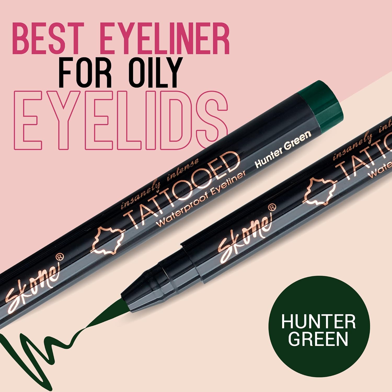 Skone Cosmetics Insanely Intense Tattooed Eyeliner Pen - Waterproof Liquid Eyeliner, Long Lasting, Sweat Proof, Smudge Proof Felt Tip Liquid Eyeliner - Pigmented Eye Liner Makeup, Hunter Green(0.07oz)-Velvo Beauty