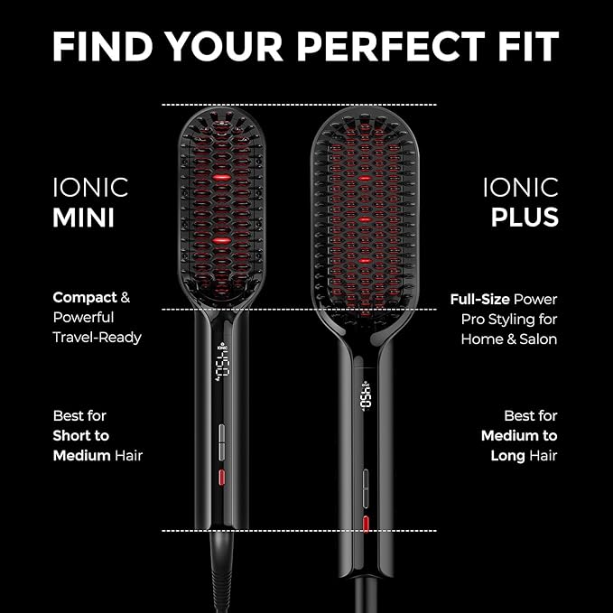 TYMO Hair Straightener Brush - Upgraded Ionic Plus Straightening Brush with Dense Bristles, 16 Temps, Dual Voltage | Ceramic Hot Comb for Women | Flat Iron for Thick Curly Hair, Black-Velvo Beauty