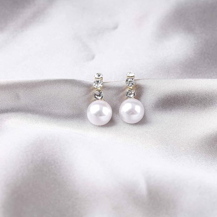 Vintage Rhinestone Pearl Drop Earrings Gold Pearl Dangle Earrings Crystal Stud Earrings Sparkly Cz Pearl Earrings Jewelry for Women-Velvo Beauty
