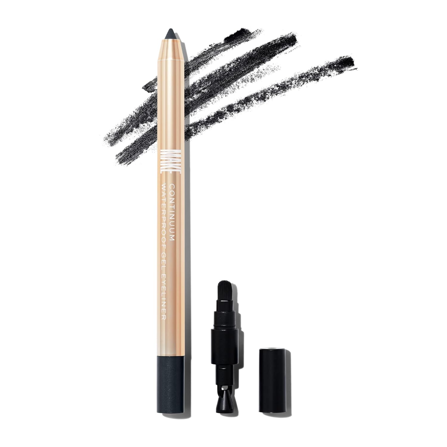 MAKE Beauty Continuum Waterproof Gel Eyeliner Pencil. Creamy, Pigmented Multi-Use, including Waterline with Built-in Sharpener and Blending Brush. Smudge-Proof Makeup. Shade - Eclipse, Black-Velvo Beauty