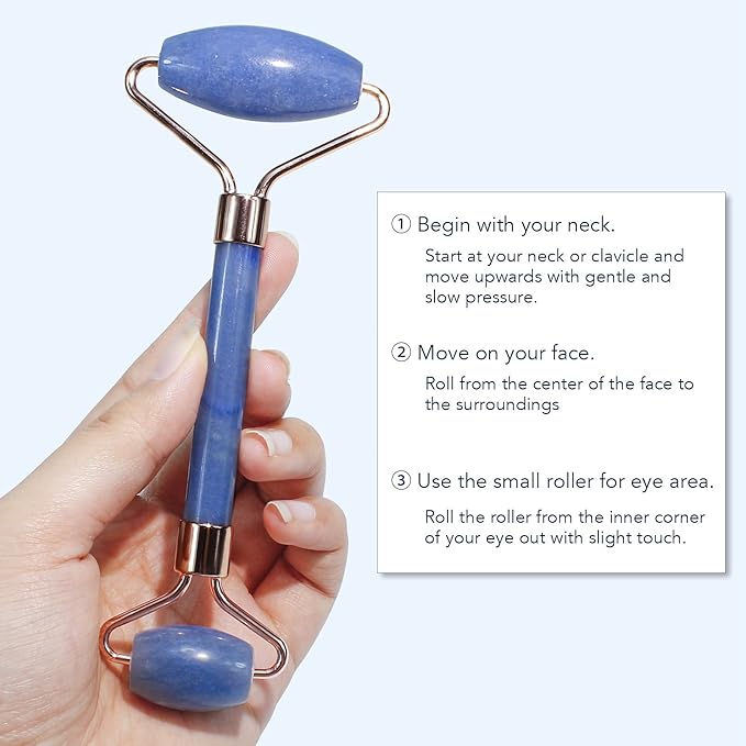 BAIMEI Jade Roller & Gua Sha, Face Roller, Facial Beauty Roller Skin Care Tools, Self Care Gift for Men Women, Massager for Face, Eyes, Neck, Relieve Fine Lines and Wrinkles - Blue-Velvo Beauty
