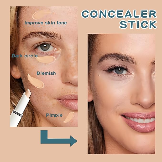 Concealer Stick Full Coverage, Cream Color Corrector Makeup, Dual Ended Conceal Pen with Brush, Waterproof Matte Eraser Dark Circles, Blemish, Pores, Spots Buildable for All Skin Types- Natural-Velvo Beauty