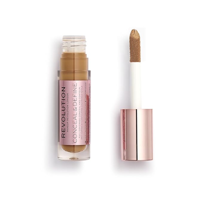 Makeup Revolution Conceal & Define Concealer, Full Coverage Makeup Concealer, Matte Finish & Long Wear, For Dark or Deep Skin Tones, Vegan, C14.5, 4ml-Velvo Beauty