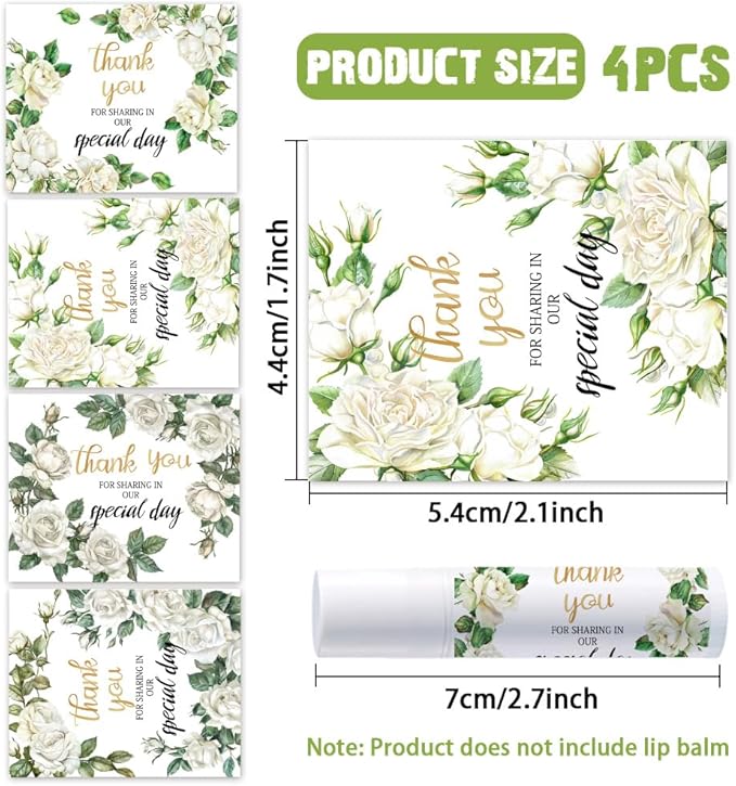 OLYCRAFT 100Pcs Self-Adhesive Lip Balm Tag Stickers 1.7x2.1 inch Waterproof Adhesive Stickers with White Rose Flower Lipstick Tag Sticker for Lip Balm Container Tubes Lipstick Wrapping Decoration-Velvo Beauty