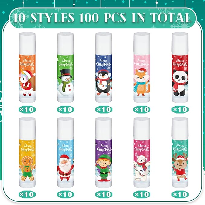 100 Pack Christmas Party Gifts Bulk Lip Balms Favors Bulk Christmas Stocking Stuffers Holiday Party Goodies Gifts Small Thank You Employee Appreciation Gifts for Women Men Coworkers Staff-Velvo Beauty